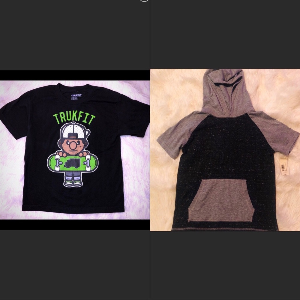 2 boys shirts 1 new hooded 1 gently used trukfit